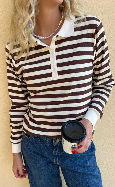 Copenhagen Polo / Bluse - Pamela | Brown Striped | Vanero