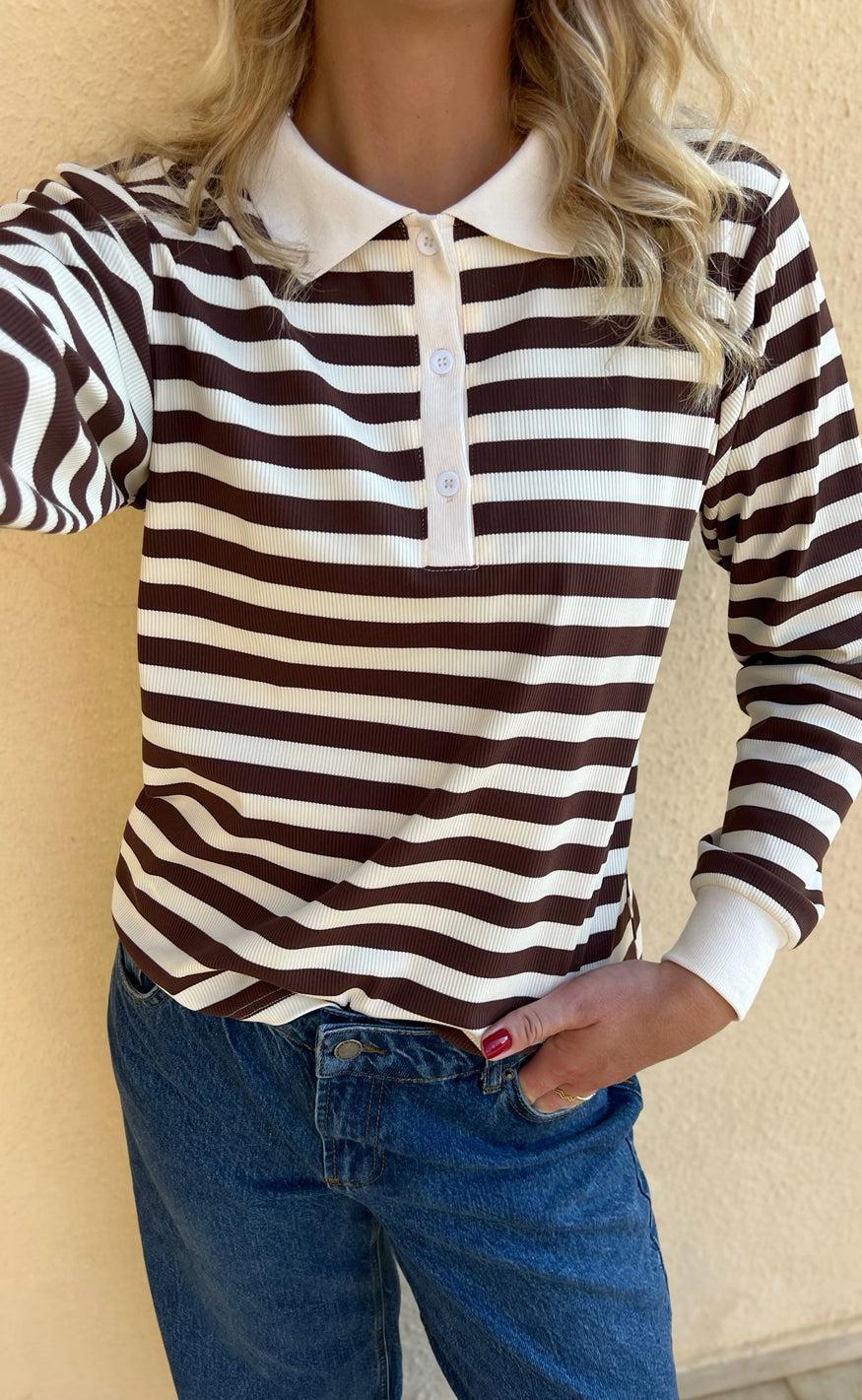 Copenhagen Polo / Bluse - Pamela | Brown Striped | Vanero