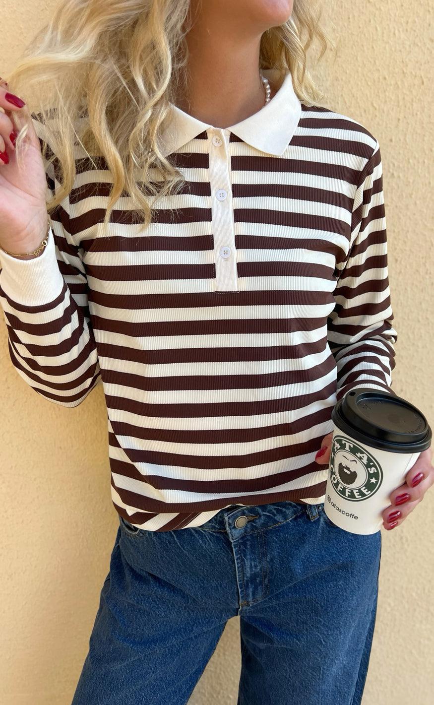 Copenhagen Polo / Bluse - Pamela | Brown Striped | Vanero