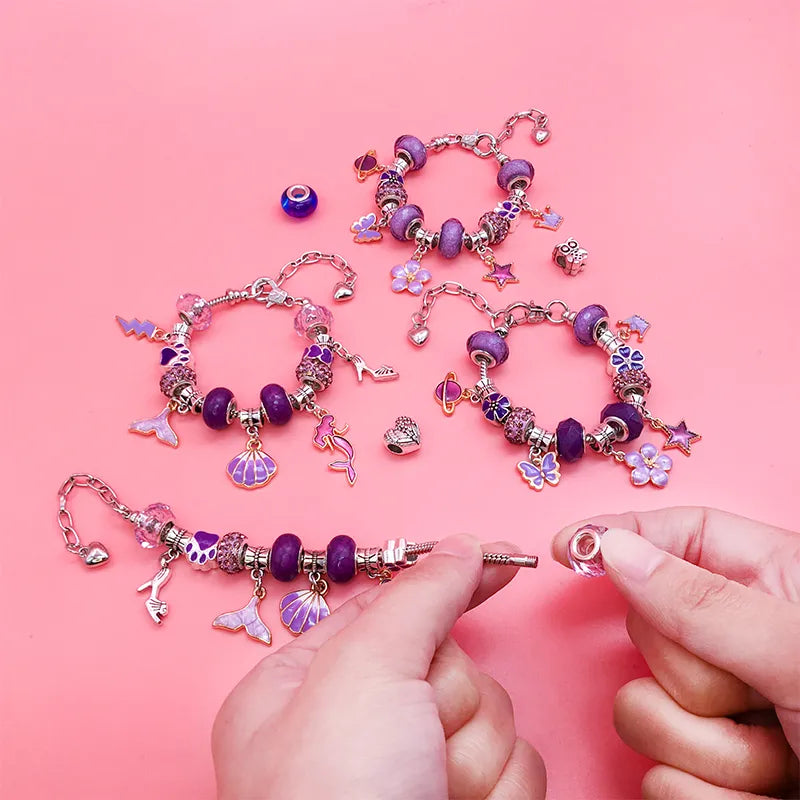 DIY Charm Armbåndssæt Sølvfarvede Komponenter | Justerbart Smykkefremstillingssæt | Perler & Charms Til Kreative Smykkeprojekter | Vanero