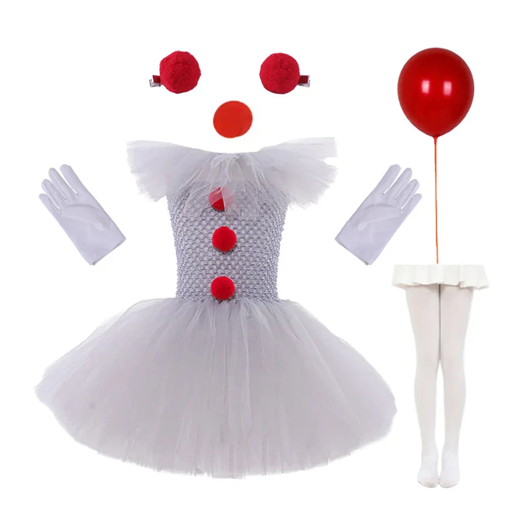 Pige Kostumekjole Polyester & Tylmateriale | Justerbar Strop Tutu Kjole | Klovndesign Til Halloween & Udklædning | Vanero