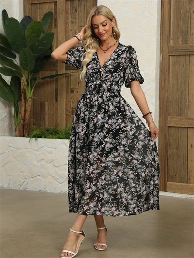 Chloe Chiffon Blomstret Kjole l Elegance til Hverdag l Vanero