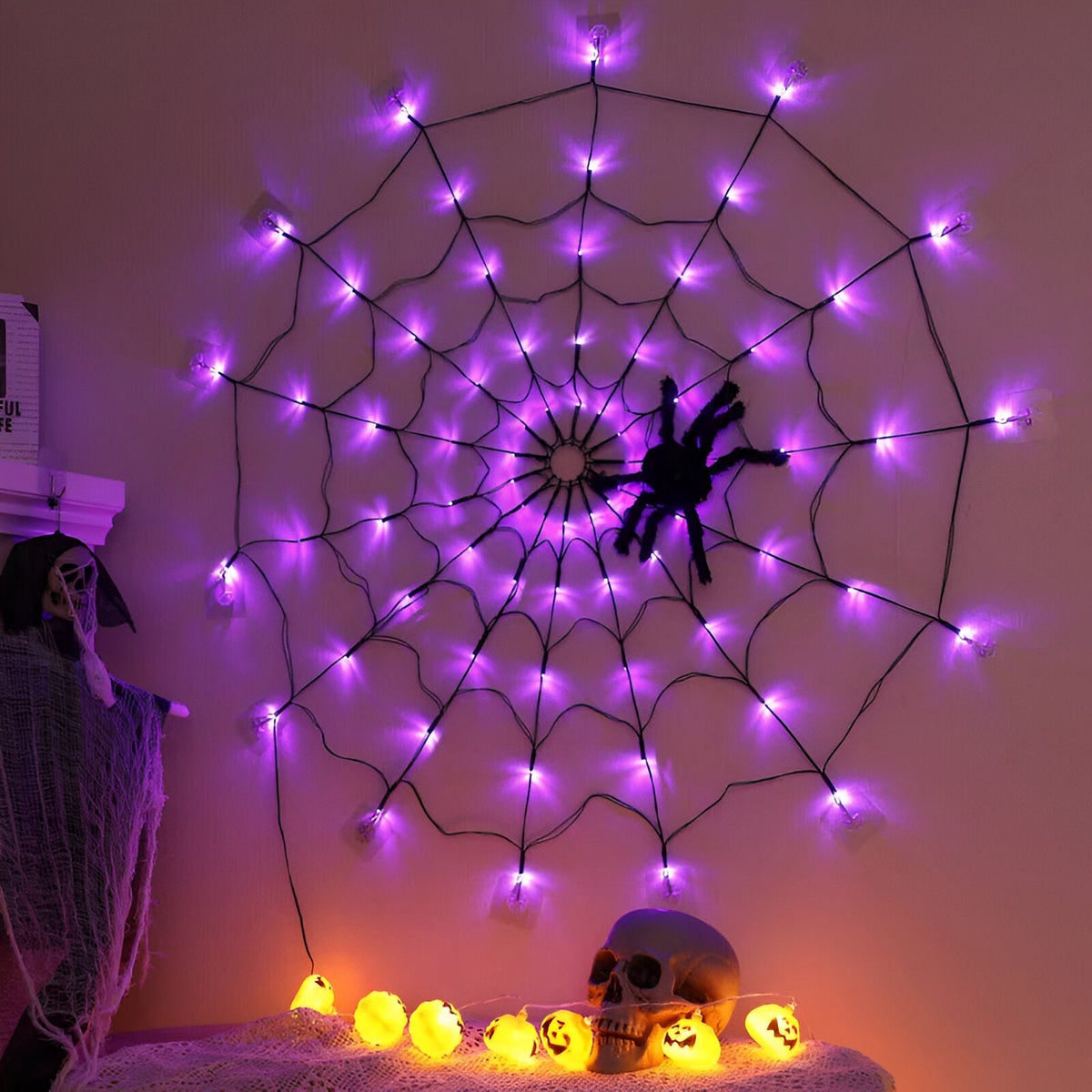 LED Spindelvævslys | USB-Drevet Varm Hvid Belysning | Hængende Halloween-Dekoration Til Fester, Vinduer & Udstillinger | Vanero