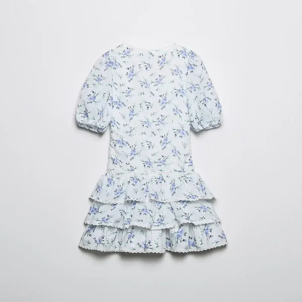 Ravikna Let Tekstilmateriale | Regular Fit Minikjole | Blomsterprint & Flæsedetaljer til Hverdagsbrug & Arrangementer | Vanero