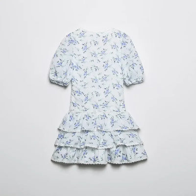 Ravikna | Minidress med blomsterprint og flæser l Vanero