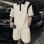 Herresæt Bomuld Polyester Blanding | Relaxed Fit To-Delt Sæt | Kontrastdetaljer med Shorts til Hverdagsbrug & Fritidsaktiviteter | Vanero