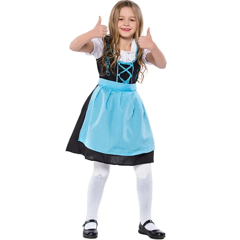 Pige Dirndl Kjole Bomuldsblanding | Traditionel Festkjole Til Børn | Matchende Forklæde Til Oktoberfest & Arrangementer | Vanero