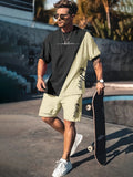 Herresæt Bomuld Polyester Blanding | Relaxed Fit T-Shirt & Shorts Sæt | Kontrastdesign til Hverdagsbrug & Fritidsaktiviteter | Vanero