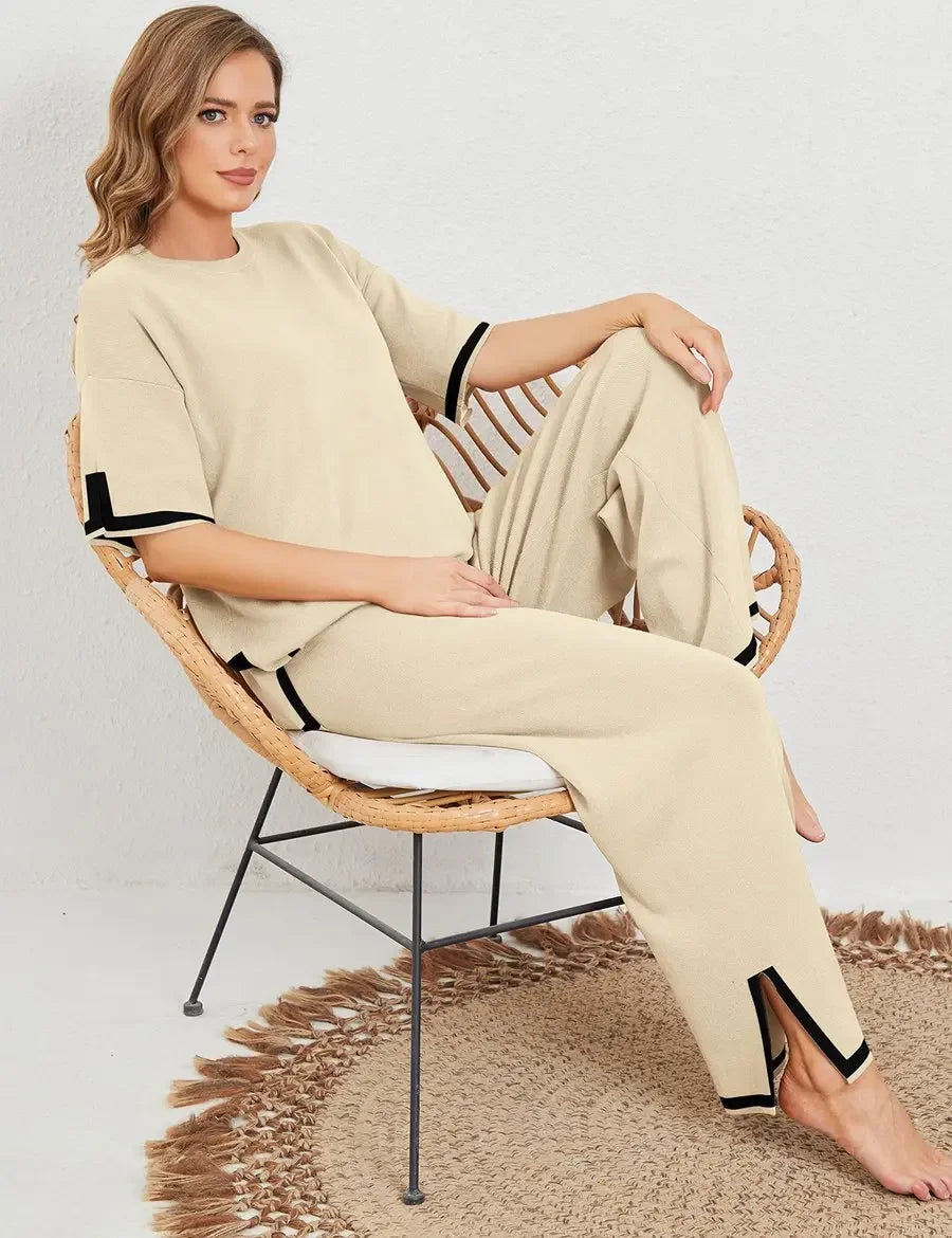Beige Todelt Outfit | Polyester | Elegant & Hyggeligt l Vanero