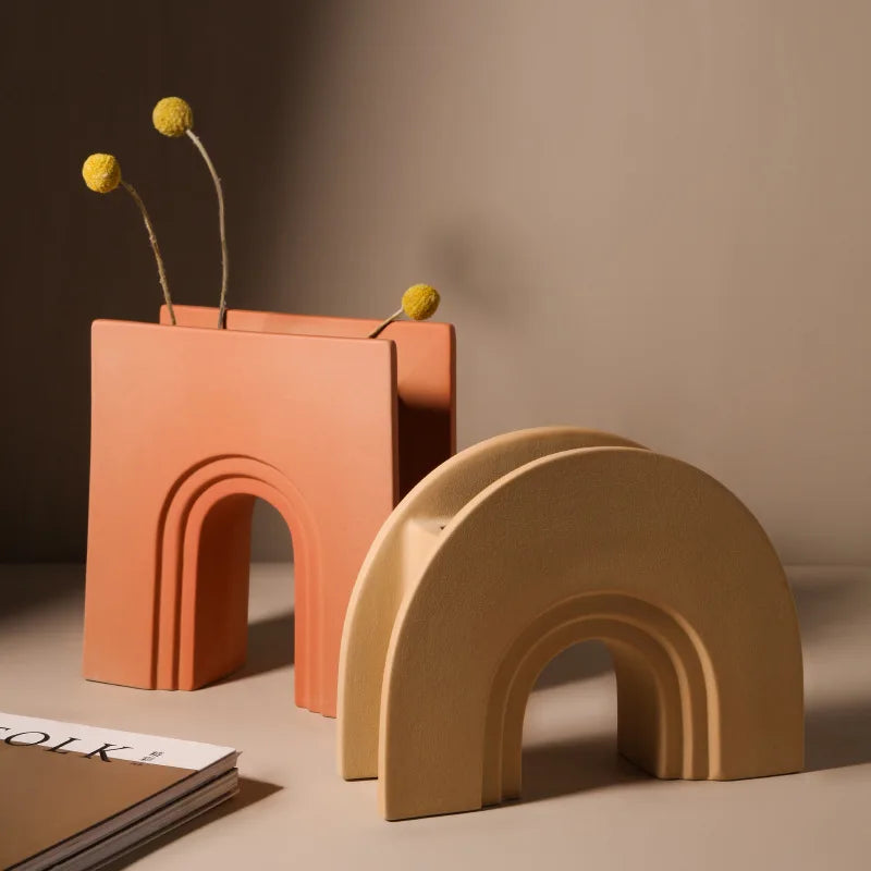 Geometrisk Keramisk Vase Til Blomsterarrangementer | Mat Struktureret Dekorativt Design | Indendørs Dekoration Til Hylder Borde Og Kontorer | Vanero