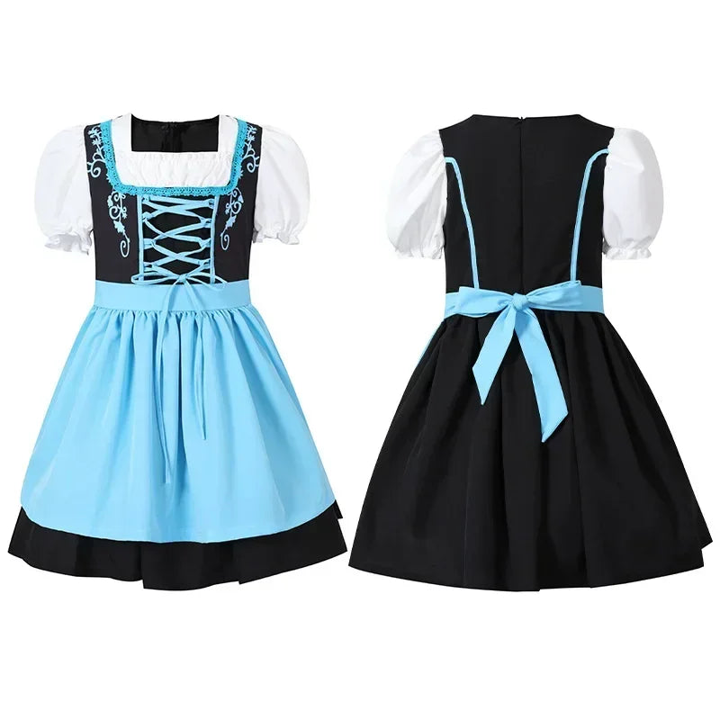 Børne Oktoberfest Dirndl Kjole | Med forklæde og snøring | Vanero
