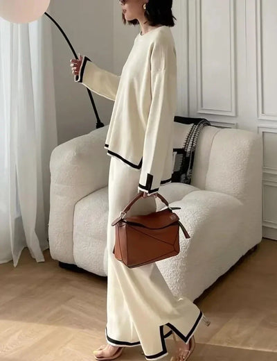 Beige Todelt Outfit | Polyester | Elegant & Hyggeligt l Vanero