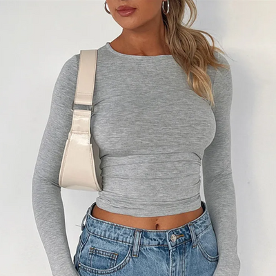 Adela l Elegant Fit Bluse med rund hals og lange ærmer l Vanero