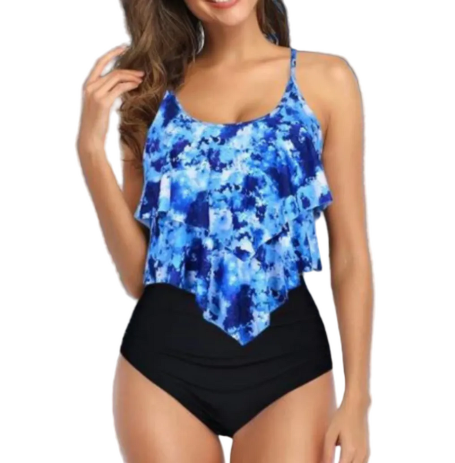 Tankinisæt Polyester | Høj Talje Tankini | Rynkedetaljer til Strand- og Poolbrug | Vanero