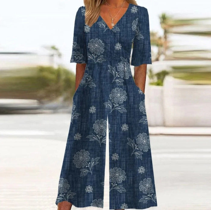 Dame Jumpsuit Polyesterblanding | Relaxed Fit Bred Ben Jumpsuit | Justerbart Taljebånd Design til Hverdagsbrug & Sociale Arrangementer | Vanero