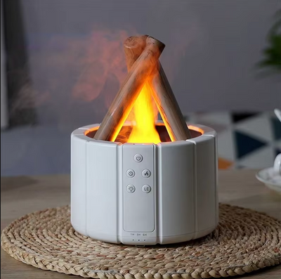 AirFlame Ultrasonisk Luftfugter med Pejselignende Flammeeffekt l Kompakt & Effektiv l Vanero