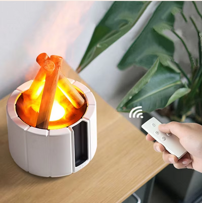 AirFlame Ultrasonisk Luftfugter med Pejselignende Flammeeffekt l Kompakt & Effektiv l Vanero