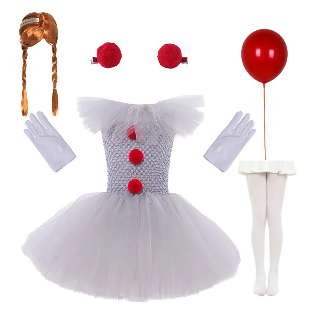 Pige Kostumekjole Polyester & Tylmateriale | Justerbar Strop Tutu Kjole | Klovndesign Til Halloween & Udklædning | Vanero