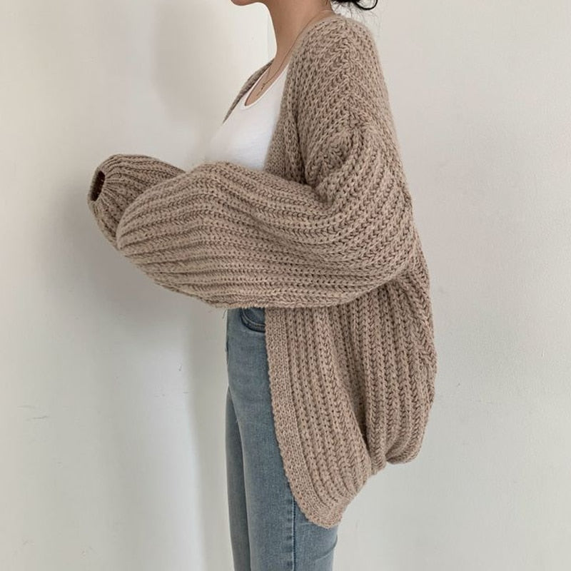 Dame Strikket Cardigan Akrylblanding | Oversized Åben Cardigan | Kabelstrikket Design Til Hverdagsbrug & Sæsonbrug | Vanero