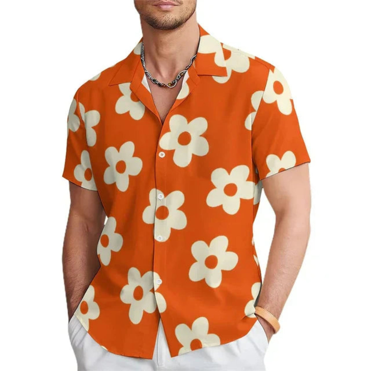 Herre Skjorte Med Blomsterprint | Regular Fit Kortærmet Skjorte I Let Materiale | Sommerbrug | Vanero