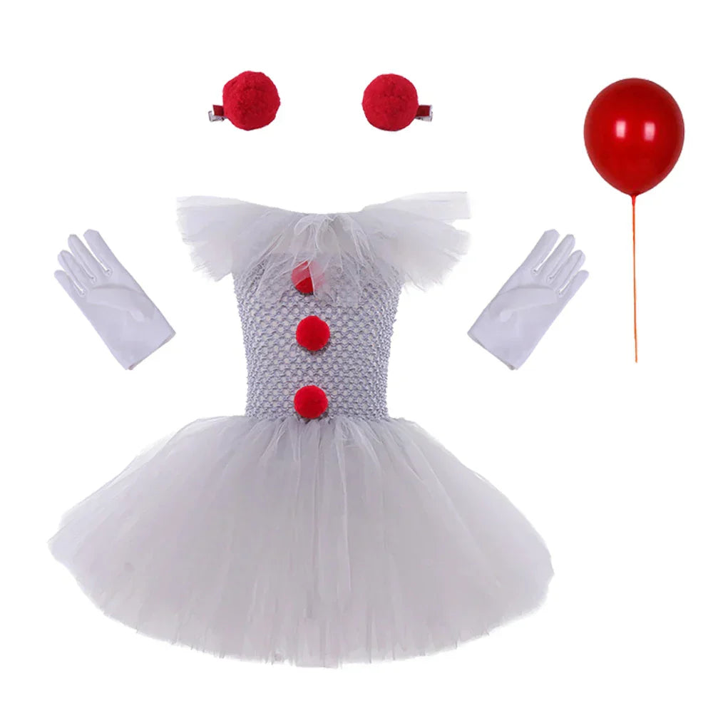 Pige Kostumekjole Polyester & Tylmateriale | Justerbar Strop Tutu Kjole | Klovndesign Til Halloween & Udklædning | Vanero