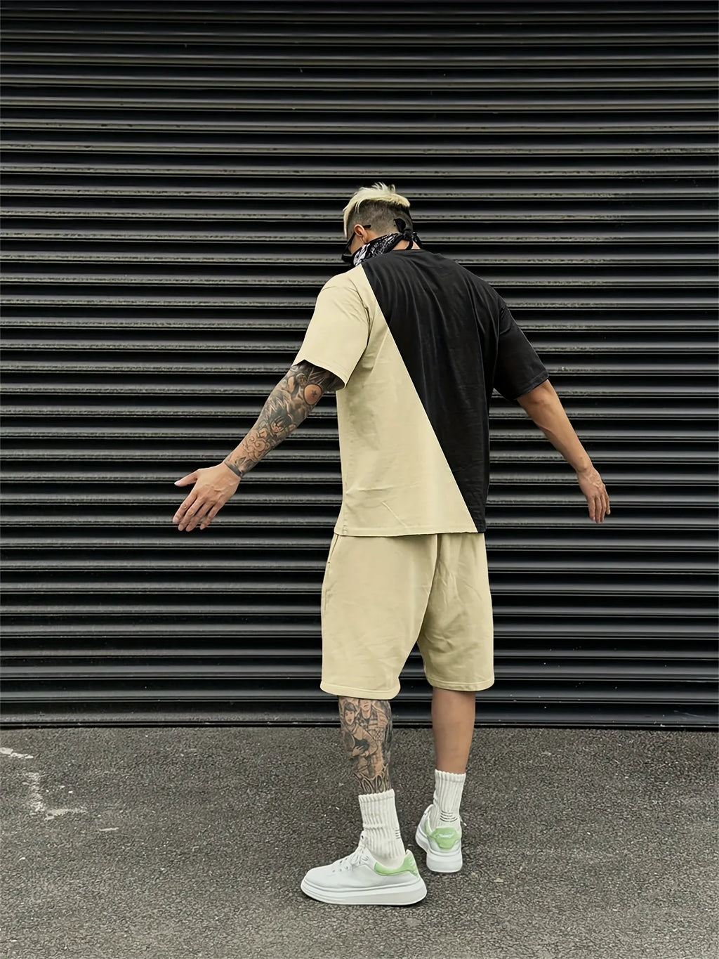 Herresæt Bomuld Polyester Blanding | Relaxed Fit T-Shirt & Shorts Sæt | Kontrastdesign til Hverdagsbrug & Fritidsaktiviteter | Vanero