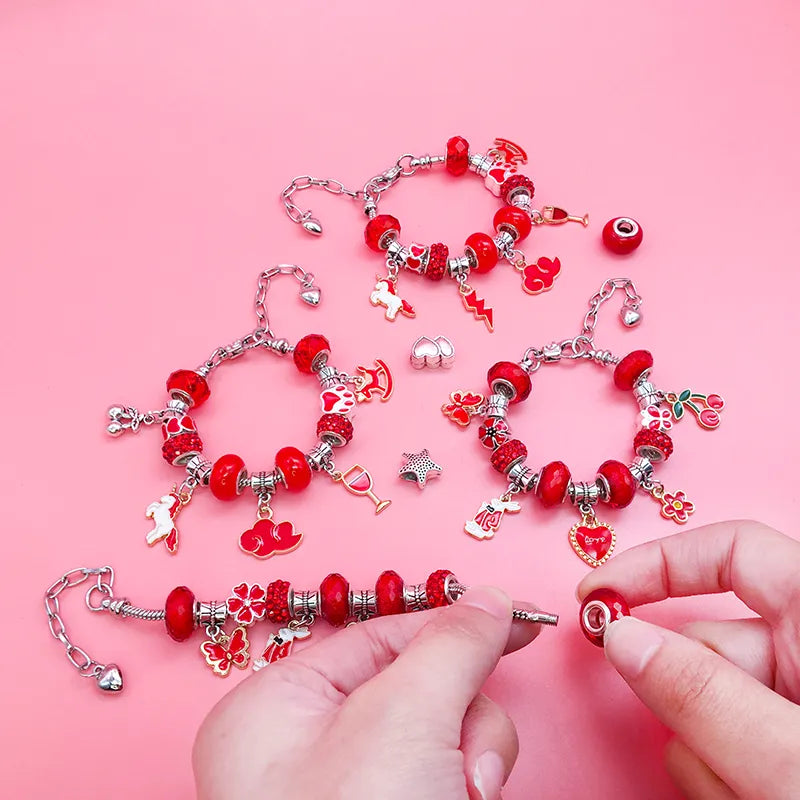 DIY Charm Armbåndssæt Sølvfarvede Komponenter | Justerbart Smykkefremstillingssæt | Perler & Charms Til Kreative Smykkeprojekter | Vanero