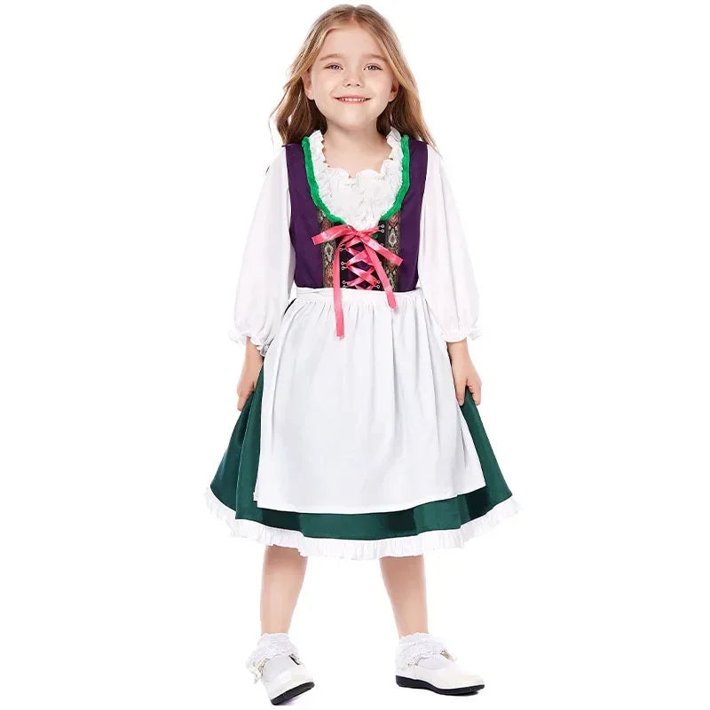 Pige Dirndl Kjole Bomuldsblanding | Traditionel Festkjole Til Børn | Matchende Forklæde Til Oktoberfest & Arrangementer | Vanero