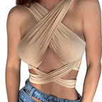 Dame Halter Crop Top | Ærmeløs Top Med Krydsede Stropper Og Stretch | Hverdagsbrug Og Sommer | Vanero