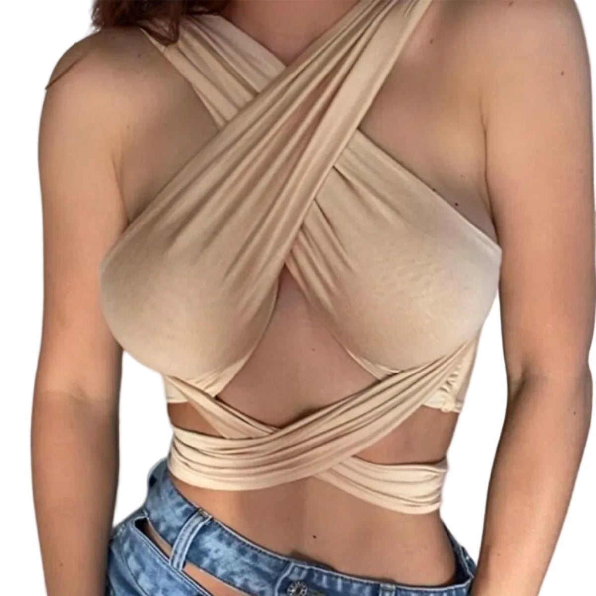 Dame Halter Crop Top | Ærmeløs Top Med Krydsede Stropper Og Stretch | Hverdagsbrug Og Sommer | Vanero
