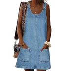 Denimkjole Bomuldsblanding | Afslappet Pasform Midikjole | Casual Design Til Hverdagsbrug & Ferier | Vanero