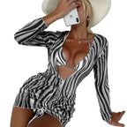 Dame Bikinisæt Polyester | Tredelt Badetøjssæt | Cover-Up Kjole med Zebra-Inspireret Mønster til Strand- og Poolbrug | Vanero
