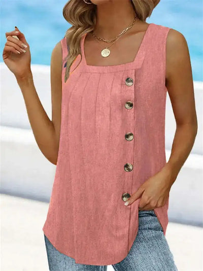 Ærmeløs l Denim Top med Knapper | Vanero