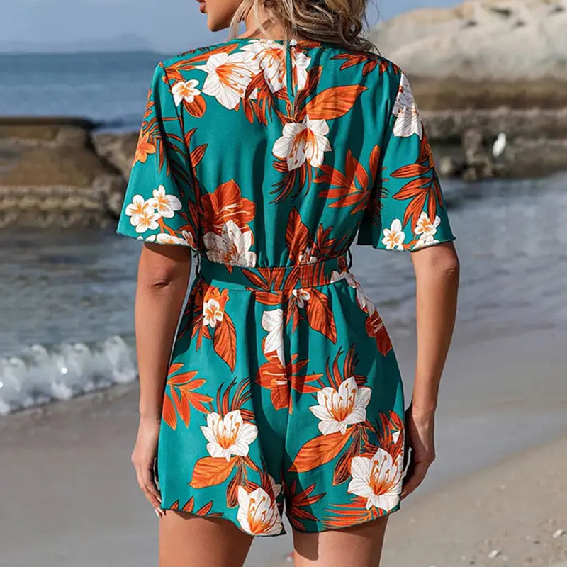 Dame Sommerdragt Let Stofblanding | Afslappet Pasform Ærmeløs Sommerdragt | Blomsterprint Til Sommer & Feriebrug | Vanero