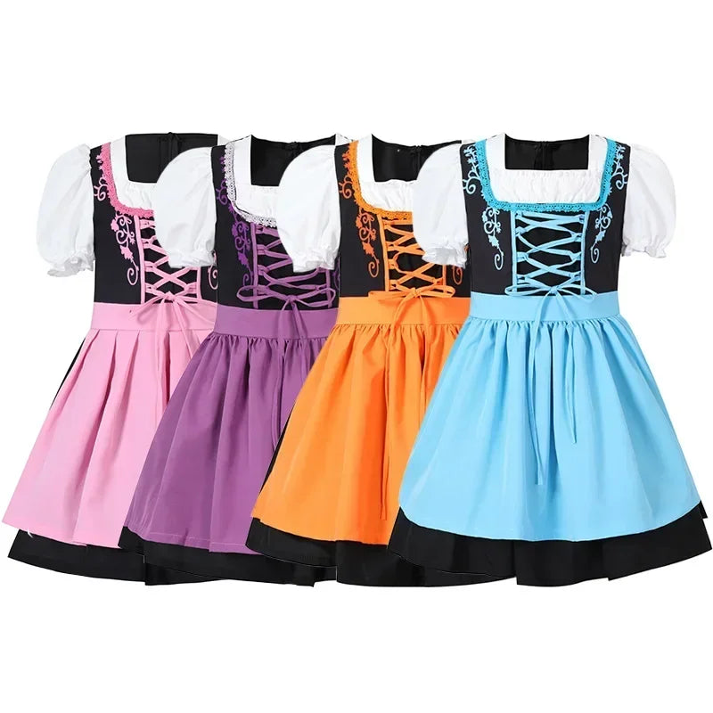 Børne Oktoberfest Dirndl Kjole | Med forklæde og snøring | Vanero