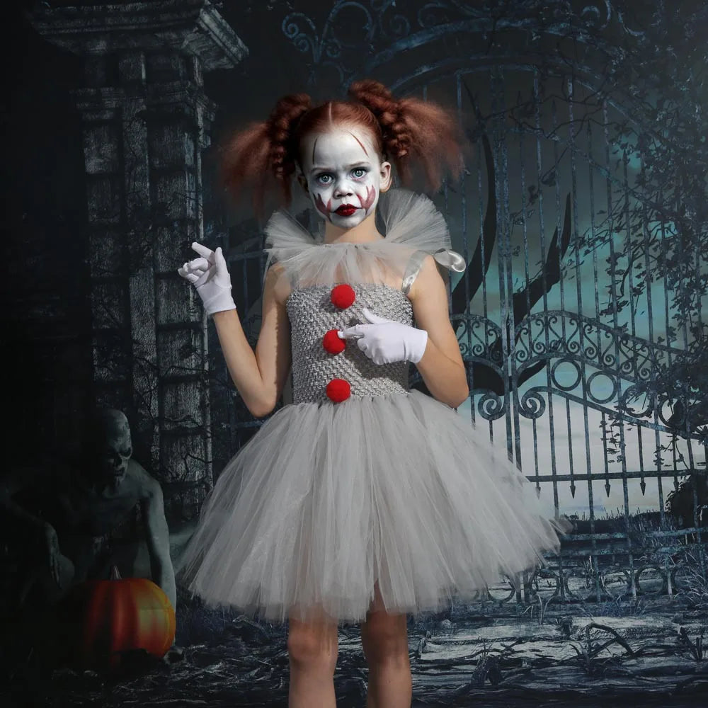 Pige Kostumekjole Polyester & Tylmateriale | Justerbar Strop Tutu Kjole | Klovndesign Til Halloween & Udklædning | Vanero