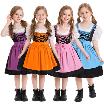 Børne Oktoberfest Dirndl Kjole | Med forklæde og snøring | Vanero