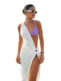 Strandkjole Polyester | One-Shoulder Maxikjole | Ærmeløs Lang Silhuet til Strand- og Poolbrug | Vanero