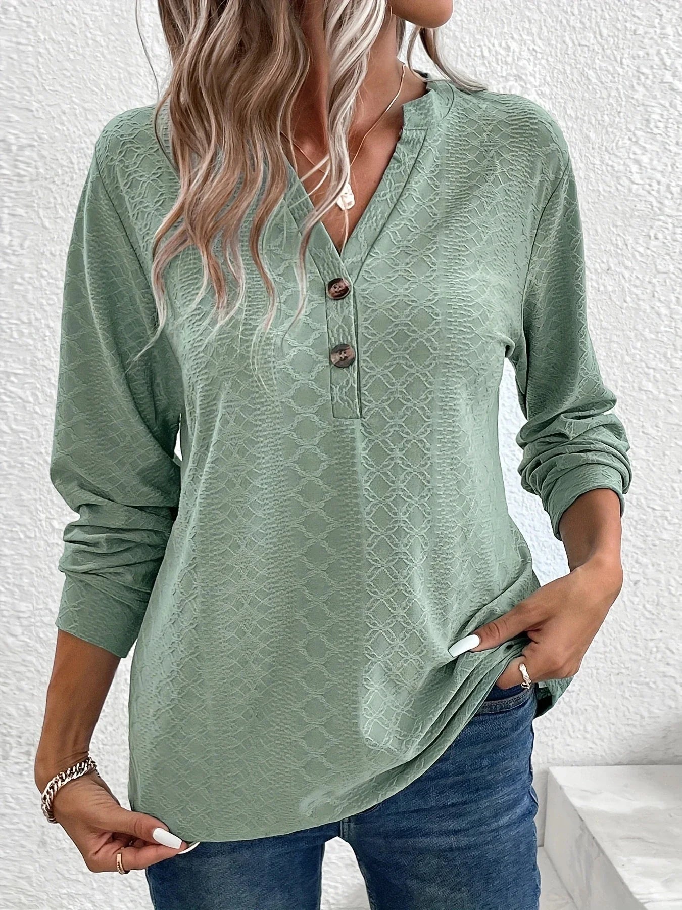Struktureret Bluse l med Knapper | Vanero