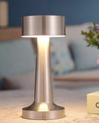 LED Bordlampe Rustfrit Stål | Genopladelig Dæmpbar Lampe med Touch-Betjening | Trådløs Indendørs Belysning | Vanero
