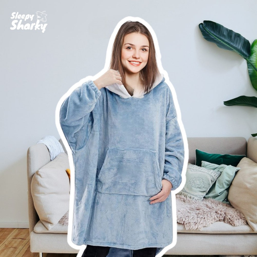 Lovise | Sleep Shark Super Blød Bærbar Haj Tæppe Hoodie Blå | Vanero