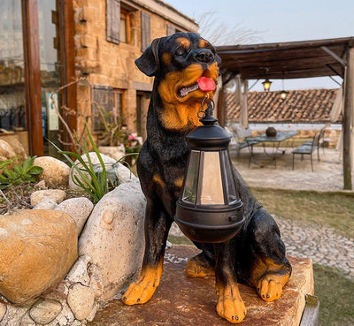 SolarBuddy Havelampe | Bedårende Hundestatue med Solcelle og Varm LED-Lys | Vanero