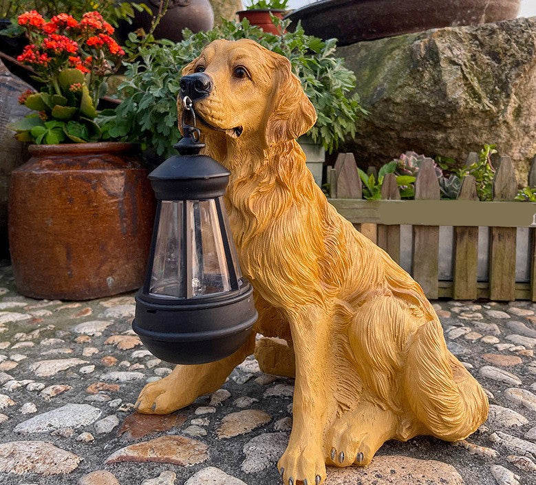 SolarBuddy Havelampe | Bedårende Hundestatue med Solcelle og Varm LED-Lys | Vanero