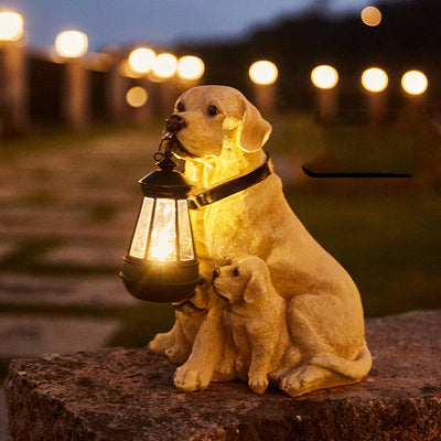 SolarBuddy Havelampe | Bedårende Hundestatue med Solcelle og Varm LED-Lys | Vanero