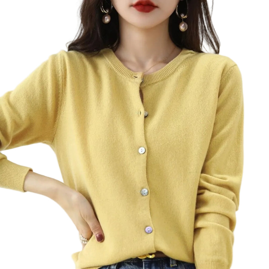 Dame Strikket Cardigan Polyesterblanding | Knaplukket Cardigan Med Rund Hals | Regular Fit Til Hverdagsbrug & Sæsonbrug | Vanero