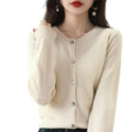 Dame Strikket Cardigan Polyesterblanding | Knaplukket Cardigan Med Rund Hals | Regular Fit Til Hverdagsbrug & Sæsonbrug | Vanero