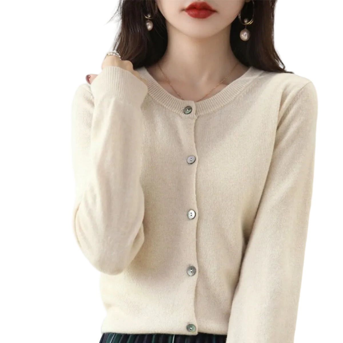 Dame Strikket Cardigan Polyesterblanding | Knaplukket Cardigan Med Rund Hals | Regular Fit Til Hverdagsbrug & Sæsonbrug | Vanero