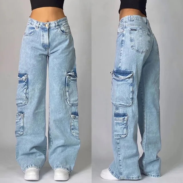Unisex Cargo Jeans Denim | Løs Pasform Cargo Jeans Med Mellemhøj Talje | Flerlomme Design Til Hverdagsbrug & Afslappede Outfits | Vanero