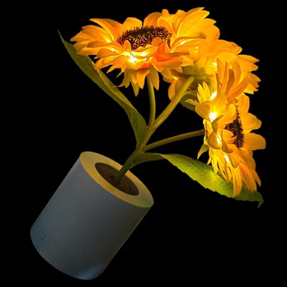 LED Bordlampe Med Solsikkedesign | USB Genopladelig Batterikonstruktion | Dekorativ Belysning Til Skriveborde Hylder Og Soveværelser | Vanero