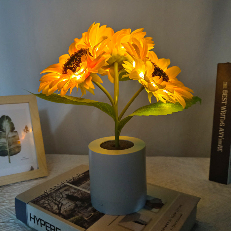 LED Bordlampe Med Solsikkedesign | USB Genopladelig Batterikonstruktion | Dekorativ Belysning Til Skriveborde Hylder Og Soveværelser | Vanero